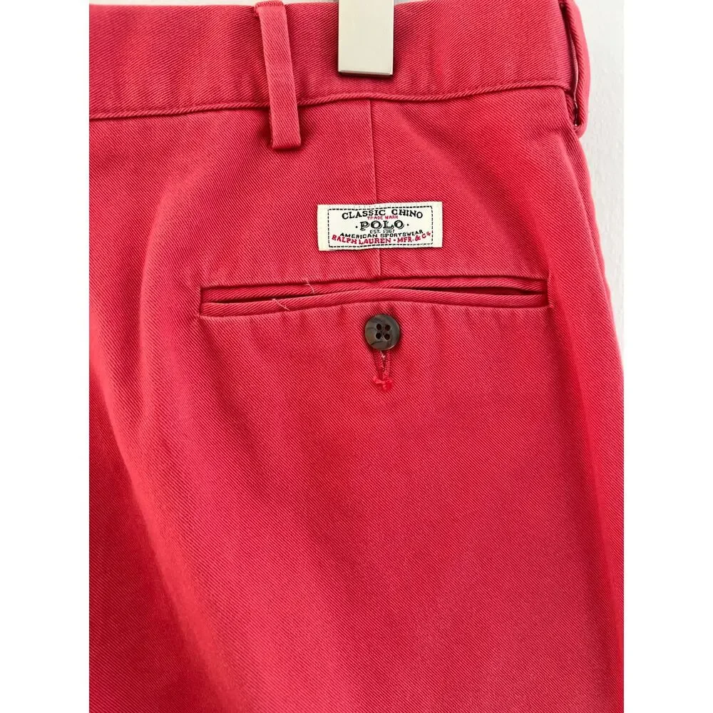 Vintage Polo Ralph Lauren Prospect Short Chino Flat Front Red Size 36 SG